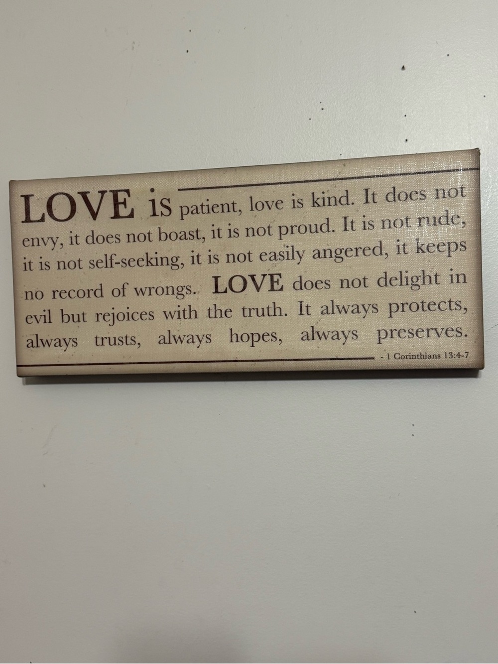 LOVE Inspirational Wall Plaque - Cream Text Print